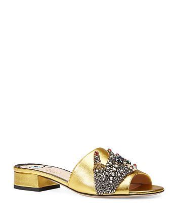 Gucci Wangy Metallic Embellished Slide Sandals 